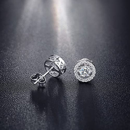 925 Sterling Silver Bezel Stud Earrings for Women Hypoallergenic Cubic Zirconia Stud Earrings for Unisex - style: 2-Halo Studs