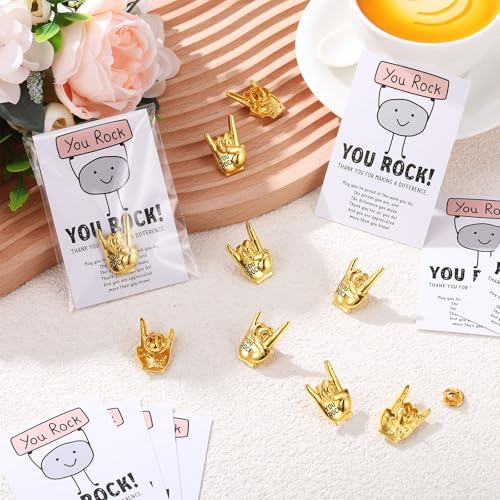 Zeyune You Rock Enamel Pins Employee Appreciation Gifts Bulk You Rock Gifts for Coworkers Office Staff Work Team Teacher Funny Employee of The Month Lapel Pin Thank Cards Bags - style: Gesture
