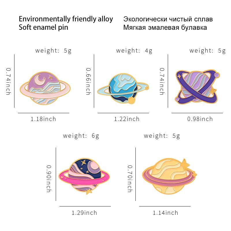 Cartoon Animal Enamel Brooch Set Cute Butterfly Duck Cat Lapel Pins for Backpacks Jacket Decoration Gifts for Friends - style: Solar System