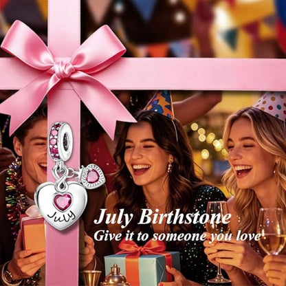 BLUELUNE Birthstone Charms, 925 Sterling Silver Dangle Charm with 5A Cubic Zirconia for Bracelets or Necklaces, Birthday, Mother's Day Present for Women - color: July