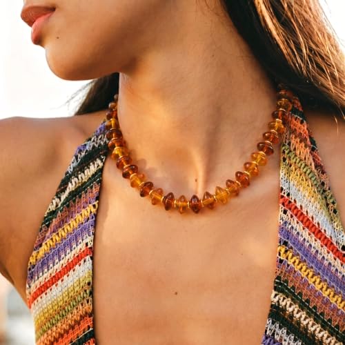 Resin Chunky Beaded Necklace for Women,Vacation Jewelry | Acrylic Beads,Boho Summer Beach Handmade Jewelry,Trendy Bold Statement Beaded Necklace,Birthday Gift for Women - color: Amber