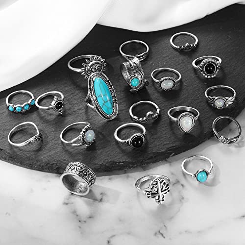 17IF Vintage Silver Knuckle Rings Set for Women Men, Chunky Boho Rings | Aesthetic Snake Grunge Stackable Gothic Ring Adjustable Y2K Punk Bulky Finger Alt of Rings, Stacking Flower Midi Ring Pack - style: 19