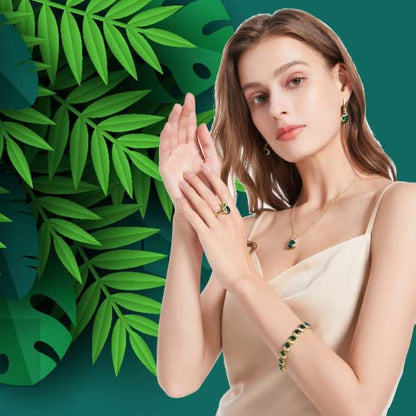 GZWHD Jewelry Set for Women Water Drop Cubic Zirconia Artificial Crystal Earrings Pendant Necklace Open Ring Tennis Bracelet Wedding Anniversary Birthday Engagement Gift for Bridesmaid Wife Girlfriend Friend - color: Gold-Green