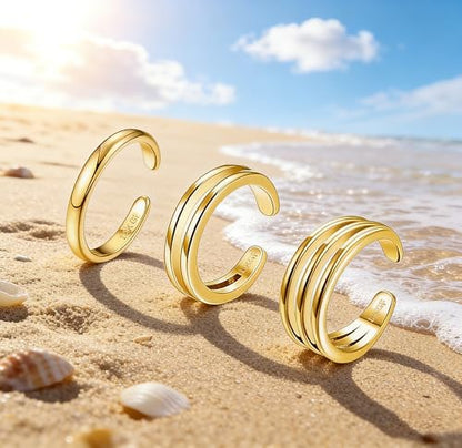 3Pcs Gold Toe Rings for Women,Trendy CZ Flower Toe Rings Silver Open Adjustable Band Ring Summer Foot Jewelry Accessories - color: gold