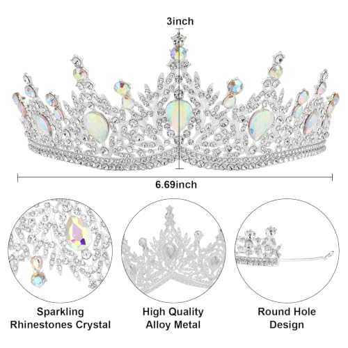 Casoty AB Crystal Tiaras and Crowns for Women, Rhinestone Queen Headband Bridal Headpieces for Wedding Birthday Prom Quinceanera Pageant Party - color: AB