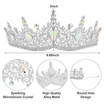 Casoty AB Crystal Tiaras and Crowns for Women, Rhinestone Queen Headband Bridal Headpieces for Wedding Birthday Prom Quinceanera Pageant Party - color: AB