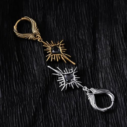 PUNKYOUTH Gothic Crest Dangle Drop Hoop Earrings Dark Alternative Piercing Jewelry 18G 1mm Antique Finish Ornate Scroll Cubic Zirconia Spike Statement Everyday Wear Accessories For Women Men - color: Winged Heartburst Earring-Gold