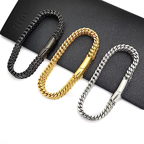 Stainless Steel Double Row Braided Cuban Chain Bracelet Men Jewelry | Bracelet Double Row Square Chain Men's Hip Hop Fashion Party Gold and Silver Chain - Gift for Husband, Son, Father - color: silvery, size: 21cm