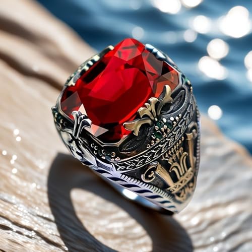 Red Gemstone Statement Ring Vintage Style Large Stone Ring Retro Fashion Jewelry for Daily Wear