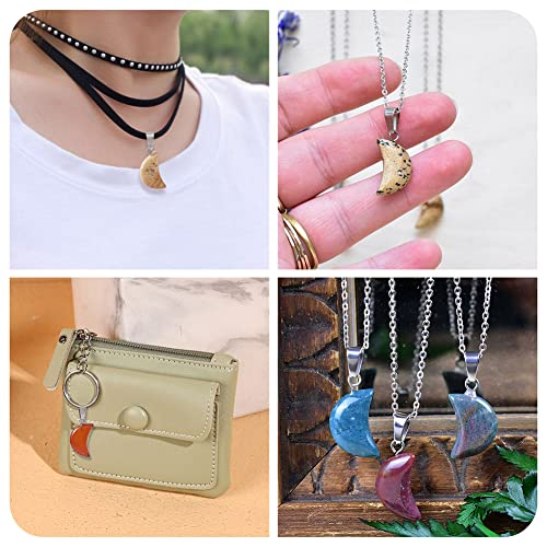 48pcs Moon Shape Stone Pendants 12 Styles Mixed Natural Gemstone Charms Healing Crystal Charms for Jewelry Making Necklace Bracelet Earring - color: 1-Mixed Color-Moon-12 Styles