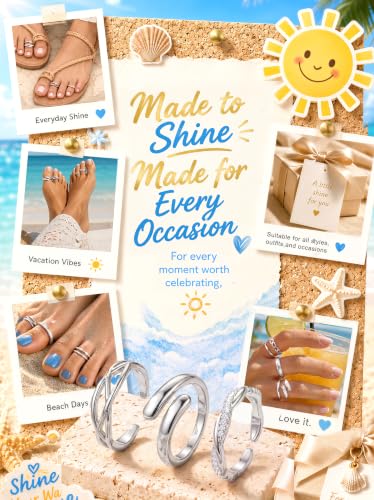 YADOCA Gold Toe Rings for Women Non Tarnish - Adjustable Silver Toe Ring | 12Pcs 14K Gold Filled Toe Rings Set - Waterproof Summer Beach Foot Jewelry - Hypoallergenic Open CZ Flower Hug Band - color: Silver
