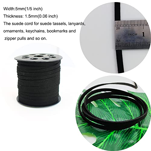 Faux Suede Leather Cord String for Jewerly Making 5mm 40 Yards Black Bracelet Cord Flat Thin Leather Lace Thread for Necklace-Chocker & DIY Projects - size: 40 Yards Black