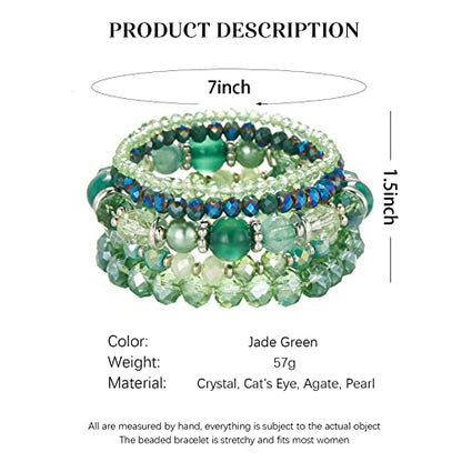 Noessla Beaded Boho Stretch Bracelet Colorful Stackable Crystal Beads Bracelets Trendy Costume Jewelry Mothers Day Gifts for Women - color: 21-Green