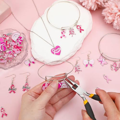 MARFOREVER 40 Pcs/20 Pairs Breast Cancer Awareness Charms | Pink Ribbon Charms forJewelry Making, Hope Ribbon Pendants, DIY Bracelet Necklace Earrings Making, Breast Cance Accessories - style: Breast Cancer Awareness
