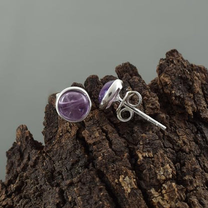 5 MM Natural Gemstone 925 Sterling Silver Hypoallergenic Studs Earrings Jewelry for Women Dainty Trendy Antiqued Silver Birthstone Earrings Jewelry Gifts for Women and Her - color: Amethyst