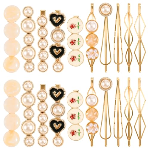 20 Pcs Decorative Pearl Hair Clips, Cute Barrettes for Women Girls Fashion Accessories Wedding Bobby Pins for Short Fine Hair, Birthday Gifts (Gold Vintage Luxury) - color: Gold Vintage