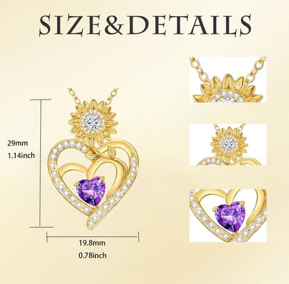 Midari Sunflower Necklace 18k Gold Plated Heart with Brithstone You Are My Sunshine Necklace Anniversary Birthday Sunflower Jewelry Gift for Women Wife Mom - color: 02-February