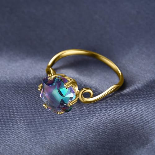 JewelryPalace Fancy Cut 5.7ct Multicolor Genuine Rainbow Quartz Cocktail Rings for Her, 14K White Yellow Rose Gold Plated 925 Sterling Silver Ring for Women, Natural Gemstone Jewelry Rings - color: B-Yellow Gold Plated