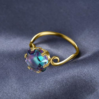 JewelryPalace Fancy Cut 5.7ct Multicolor Genuine Rainbow Quartz Cocktail Rings for Her, 14K White Yellow Rose Gold Plated 925 Sterling Silver Ring for Women, Natural Gemstone Jewelry Rings - color: B-Yellow Gold Plated