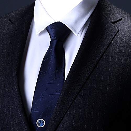 Men's Classic Round Crystal Men's Tie Tack Gold Color Tie Tack Clutch Back Fashion Necktie Tack Pin with Chain Crystal Lapel Pins Brooch - color: Royal Silver Tie Tack