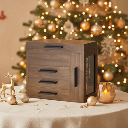 HOOBRO Jewelry Box with Mirror, Wooden Jewelry Organizer Box with Side Clear Acrylic Panel, Large Jewelry Case for Earrings, Necklaces, Rings, Watches, Walnut BH22JB04