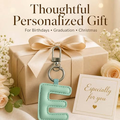 Initial Letter Keychain,Stainless Steel,Colorful Faux Leather Keyring for Backpack,Purse,Car Keys,Gift for Men Women - color: E