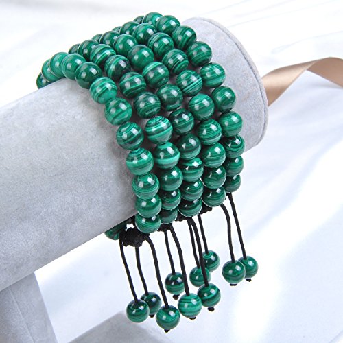 MASSIVE BEADS Natural Healing Power Gemstone Crystal Beads Unisex Adjustable Macrame Bracelets - color: Natural Malachite, size: 6mm