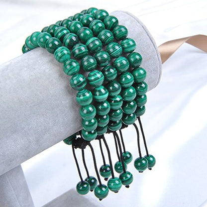 MASSIVE BEADS Natural Healing Power Gemstone Crystal Beads Unisex Adjustable Macrame Bracelets - color: Natural Malachite, size: 6mm