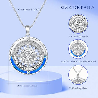 Compass Necklace Sterling Silver Nautical Graduation Gift | 925 Sterling Silver compass pendant with meaningful nautical design, jewelry for women, graduation and travel gift - color: Silver-10