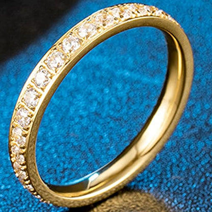 Jude Jewelers 3mm Stainless Steel Cubic Zircon Filled Stackable Eternity Wedding Band Ring - color: Gold