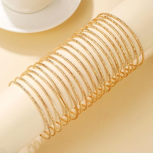 Gold Bangles for Women, 12 Pcs Boho Stackable Bracelets Multi Layer Textured Chunky Bracelets Jewelry Set for Women - color: Style C- 20 pcs gold