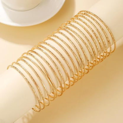 Gold Bangles for Women, 12 Pcs Boho Stackable Bracelets Multi Layer Textured Chunky Bracelets Jewelry Set for Women - color: Style C- 20 pcs gold