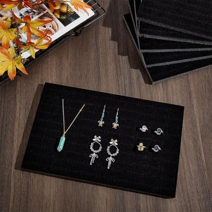 WEBEEDY 6 Pcs Black Velvet Ring Organizer Foams 100-Slots Ring Display Tray Stud Earring Holder Jewelry Box Inserts for Rings Earrings Jewelry Storage Retail Showcase, 11.2x7.1x0.5 Inches