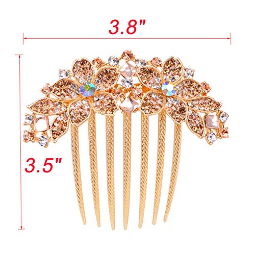Women Rhinestone Inlaid Flower Hair Comb Hairpin Barrette Accessory,Also Perfect Mother's Day Gifts for Mom (Champagne) - color: Champagne