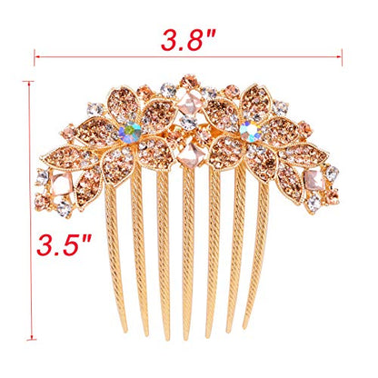 Women Rhinestone Inlaid Flower Hair Comb Hairpin Barrette Accessory,Also Perfect Mother's Day Gifts for Mom (Champagne) - color: Champagne
