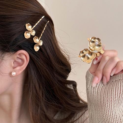 6-Pieces Vintage Gold Hair Clips and Bobby Pins for Styling Metal Retro Pearl Flower Hair Pins Hair Accessories Set