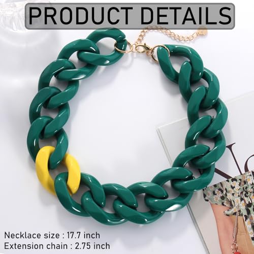 Firstmeet Statement Chunky Acrylic Chain Link Choker Necklace for Women - color: Green