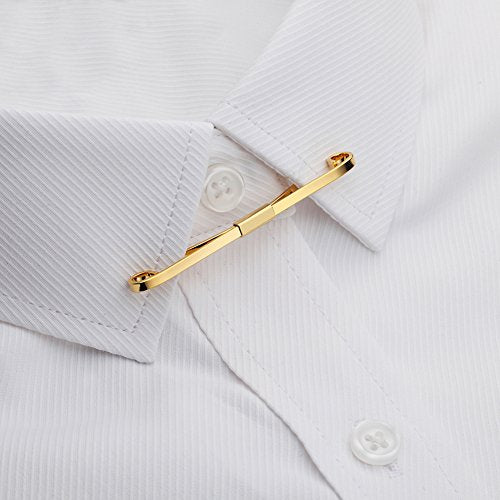 AnotherKiss 6-Pack Tie Collar Bar Pins for Men, Gold Silver Tone | Six gold and silver tone collar bar pins lift the tie knot and add polished style for business, weddings and formal outfits.