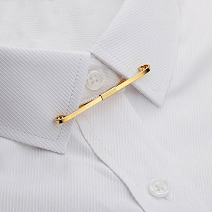 AnotherKiss 6-Pack Tie Collar Bar Pins for Men, Gold Silver Tone | Six gold and silver tone collar bar pins lift the tie knot and add polished style for business, weddings and formal outfits.