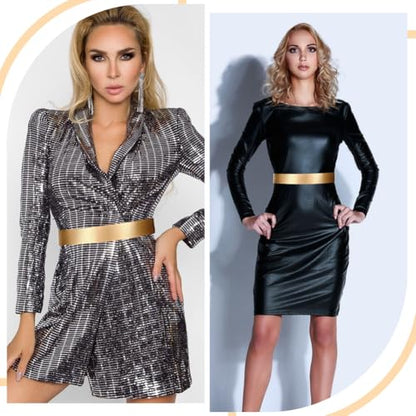 Gold Metal Belt Adjustable Gold Shiny Waist Belts Polished Mirror Chain Waistband Strap for Woman Dresses Wedding - size: 1.6"/4cm