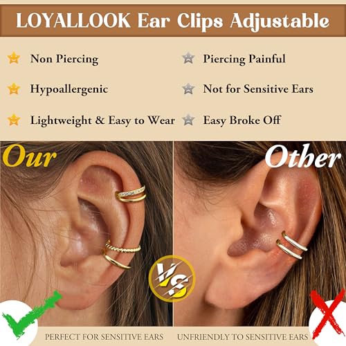Ear Cuff Earrings for Women 14K Gold Plated Ear Cuffs Non Piercing Clip on Cartilage Earring Trendy Fake Earrings Hypoallergenic Huggie Hoop Clip Cuff Earring Lightweight - color: gold-twisted A
