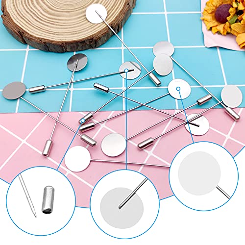 60Pcs Flat Round Tray Lapel Pin for Craft,Silver Safety Stick Pins Stainless Steel Brooch Pin Needle Suit Tie Hat pin Scarf Badge for DIY Costume Jewelry Making Accessories - color: Silver