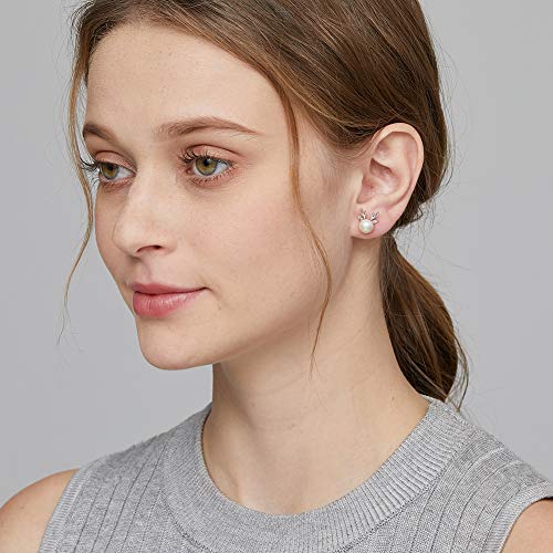 Han han Pearl Stud Earrings for Women 925 Sterling Silver, Pearl Jewelry Gift for Women 8MM-13MM - style: E-Deer Pearl Studs-8mm