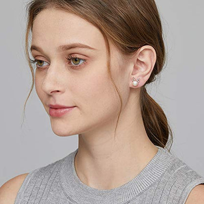 Han han Pearl Stud Earrings for Women 925 Sterling Silver, Pearl Jewelry Gift for Women 8MM-13MM - style: E-Deer Pearl Studs-8mm