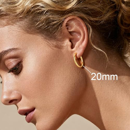M MOOHAM Hoop Earrings for Women, Hypoallergenic 14K Gold Plated Earrings | Gold Plated Hoop Earrings Set for Sensitive Ears, Earring Stack for Women Trendy, Jewelry Gifts Lightweight 13-60mm - color: 2pcs-20mm-Gold-plated
