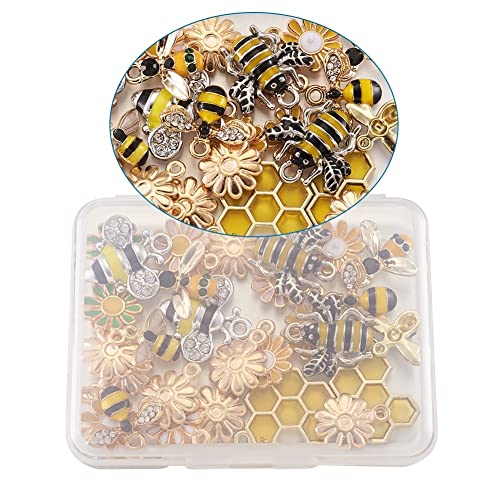 KISSITTY 28pcs/box Enamel Bee Charm Pendants Daisy Flower Dangle Charm for Earrings Necklace Bracelet Jewelry Making and Crafting