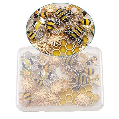 KISSITTY 28pcs/box Enamel Bee Charm Pendants Daisy Flower Dangle Charm for Earrings Necklace Bracelet Jewelry Making and Crafting