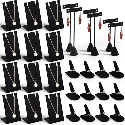 30 Pcs Velvet Jewelry Display Set for Vendors, Earring Display Stands, Necklace T Bar, Ring Holders, Black Jewelry Holder for Craft Shows, Booth, Selling