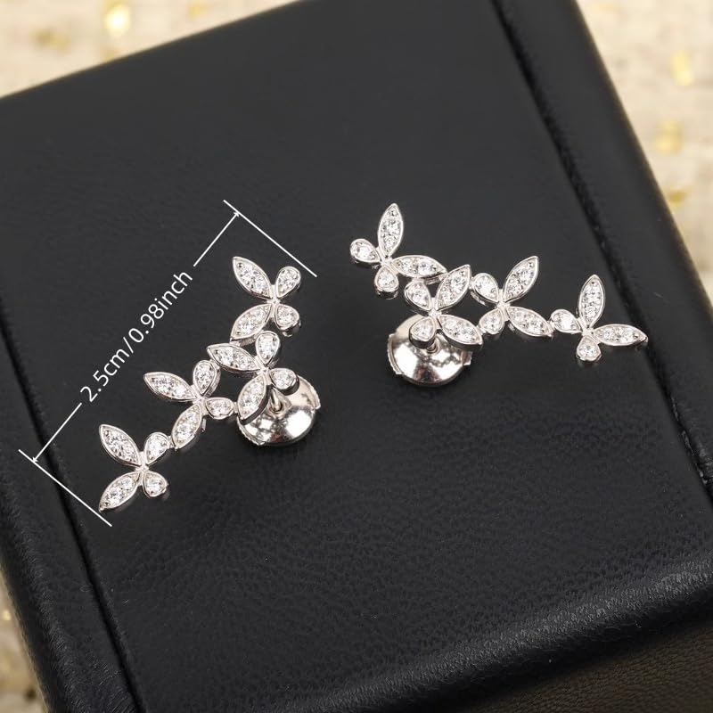 Exquisite Zirconia 4 Butterfly Studs for Women Daily Wedding Party Elegant Climber Earrings Jewelry - color: silver