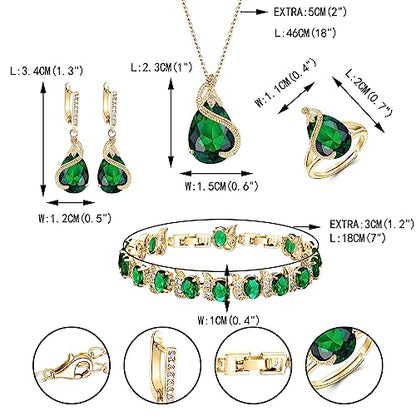 EVER FAITH Pear Cubic Zirconia Wedding Jewelry Set for Bride Bridesmaid - color: Green Gold-Plated-Brass